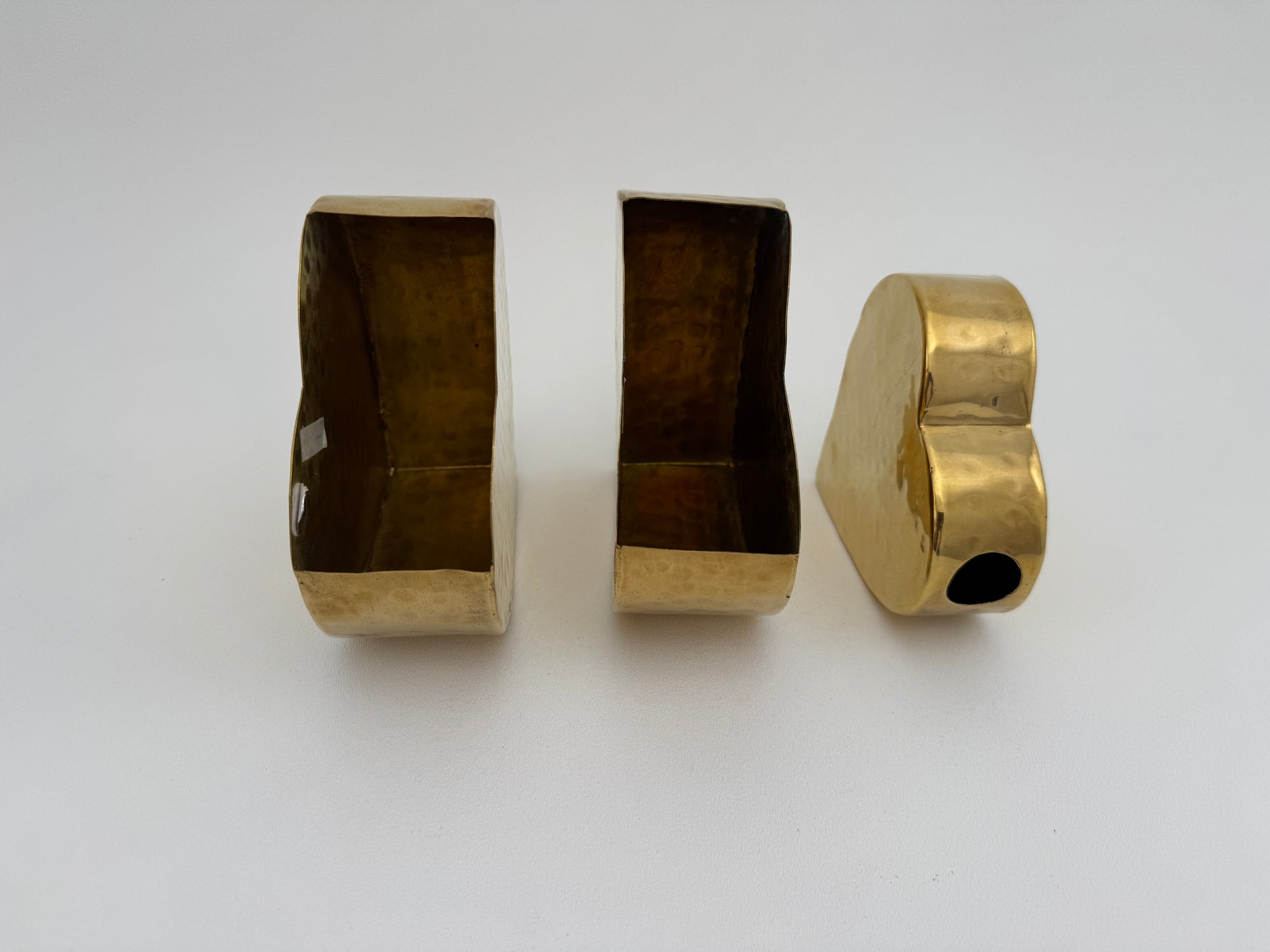 Vintage Brass Hammered Heart Shaped Vases/Planters- A Set of Three by Hosley