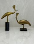 Vintage Brass Peacocks on Marble Bases- A Pair by Rosenthal Netter