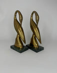 Vintage Brass Crane Pair on Marble Base
