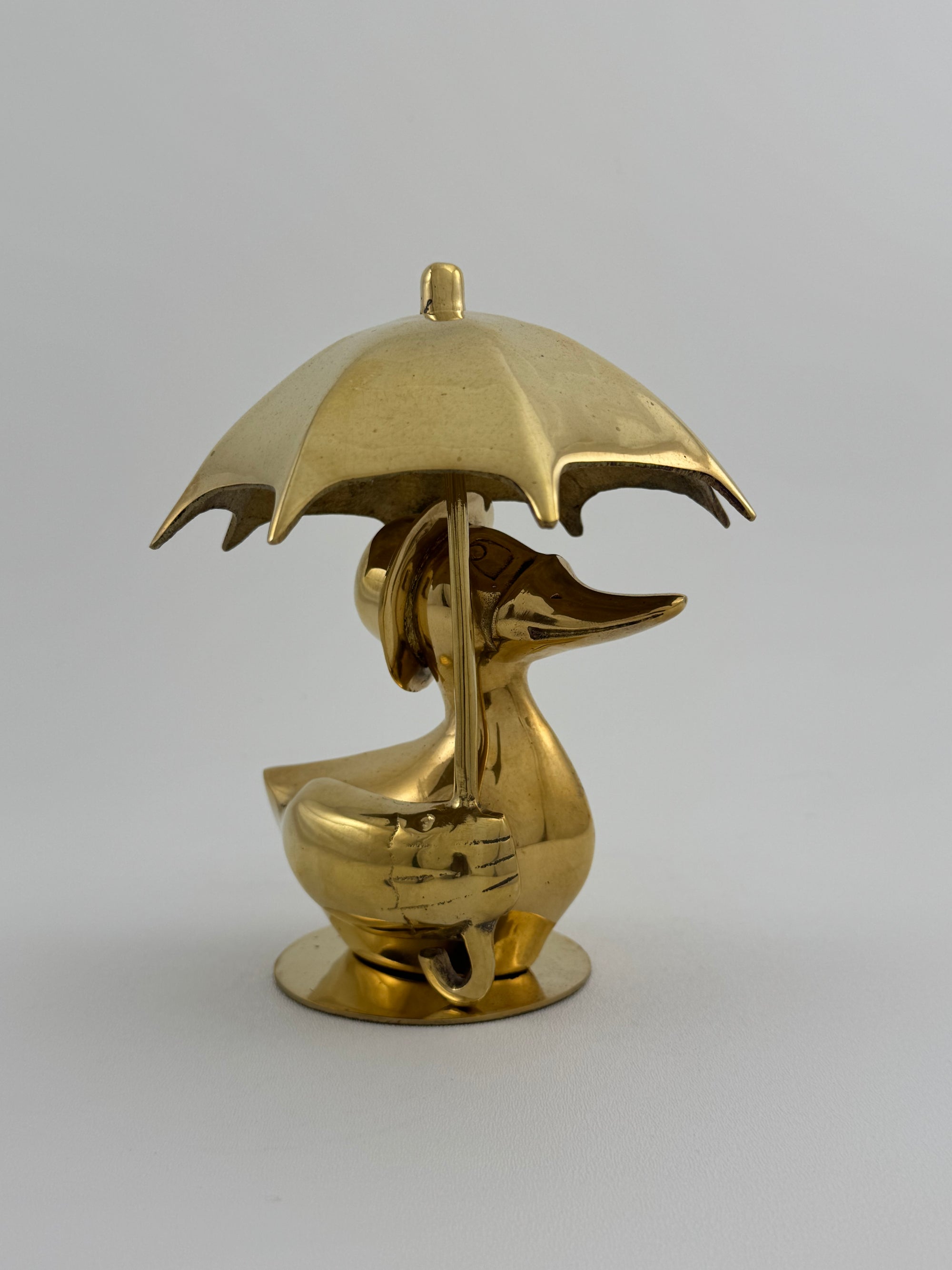 Vintage Brass Duck Under Umbrella