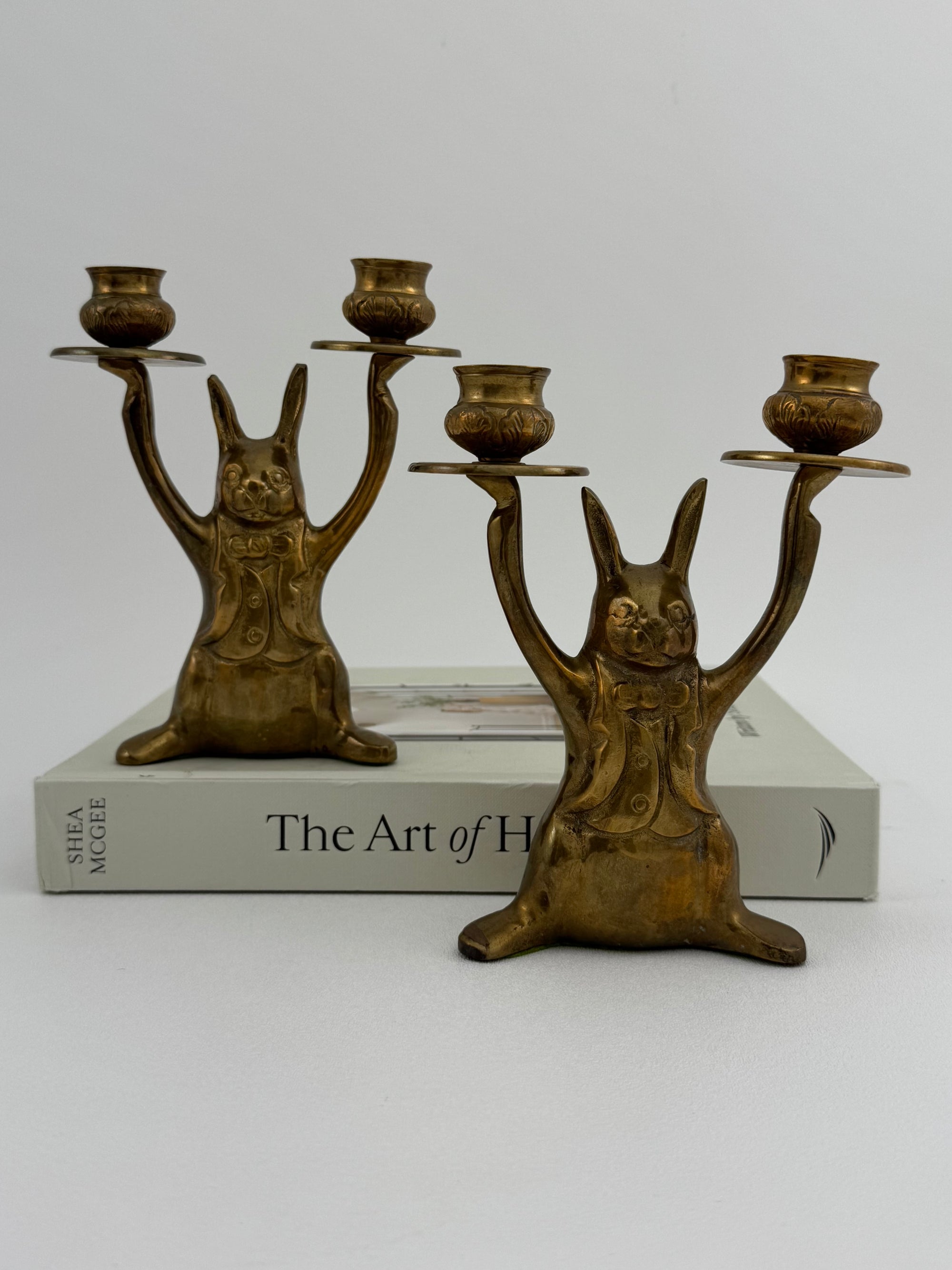 Vintage Brass Rabbit Candleholders-A Pair