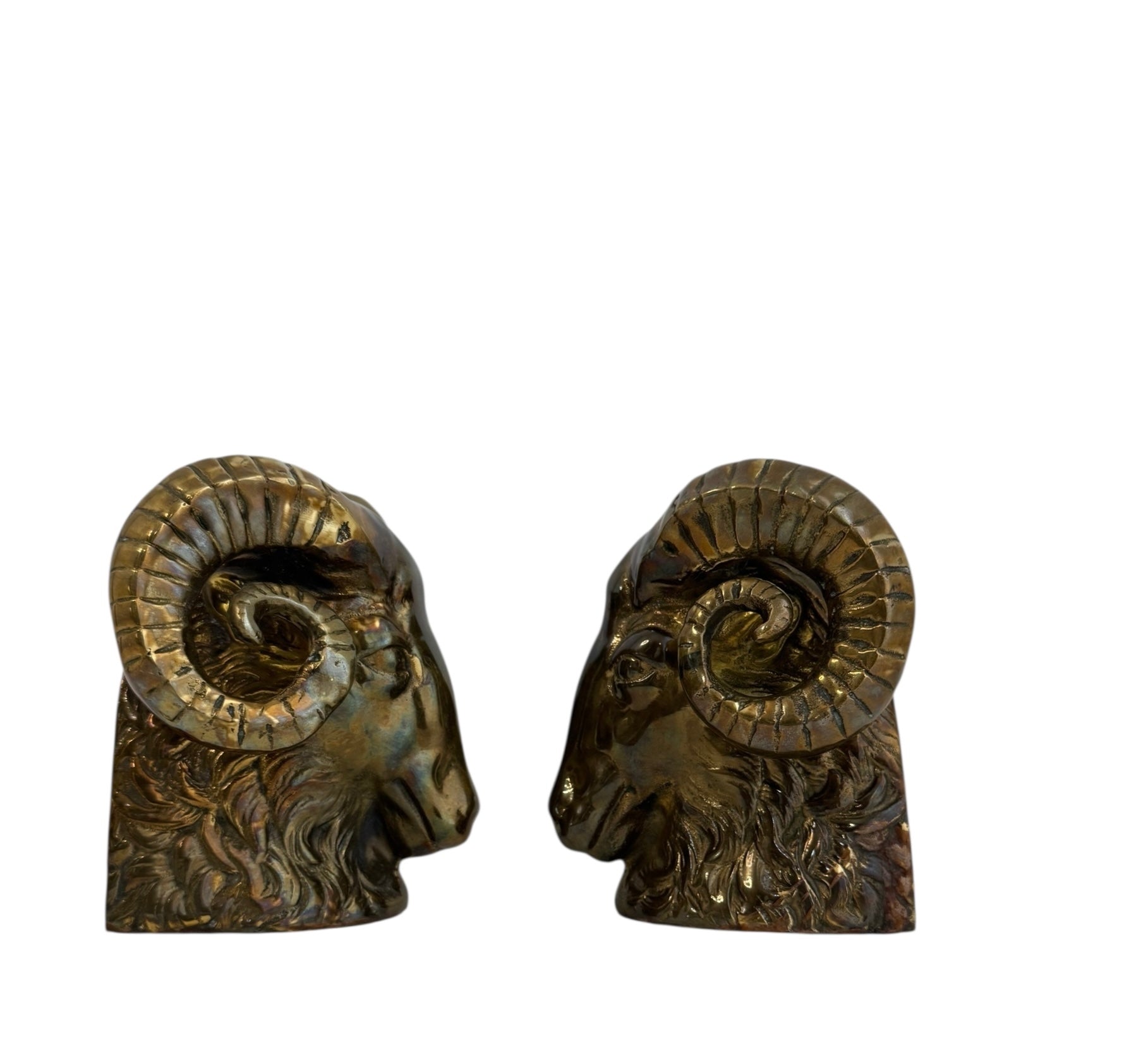 Vintage Brass Ram Head Bookends