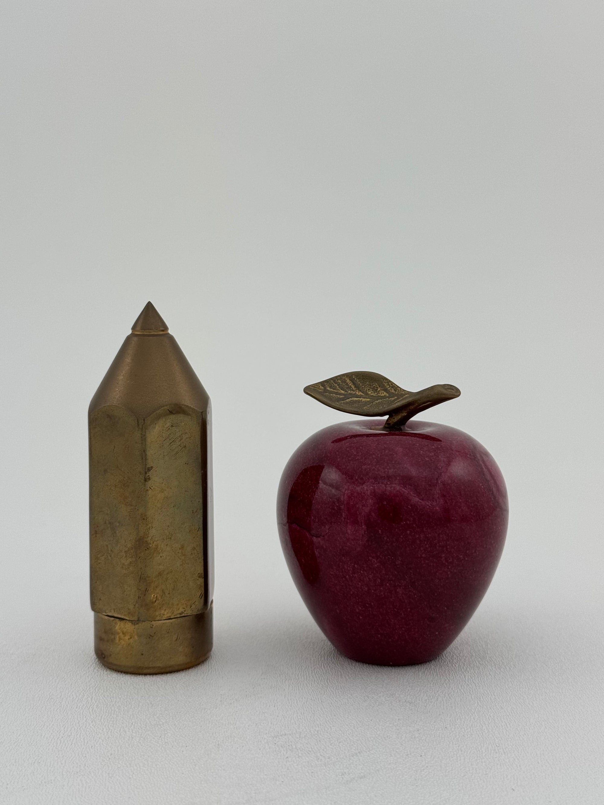 Vintage Apple with Brass Pencil Trinket Holder- A Set