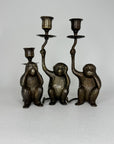 Vintage Brass Three Wise Monkeys Candleholders — See No Evil, Hear No Evil, Speak No Evil