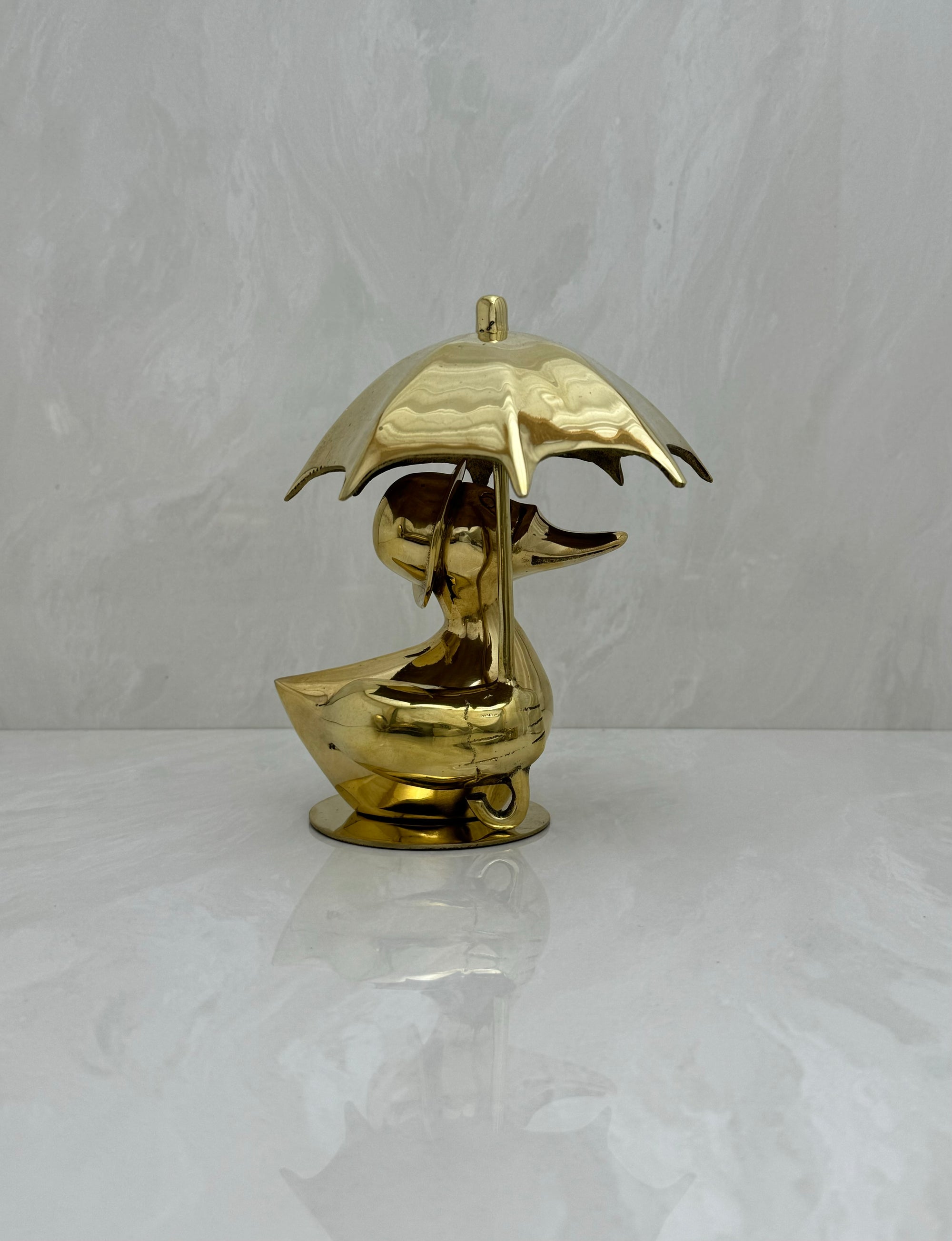 Vintage Brass Duck Under Umbrella