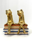 Vintage Polished Brass Frog Couple Bookends — Mid-Century Modern Charm