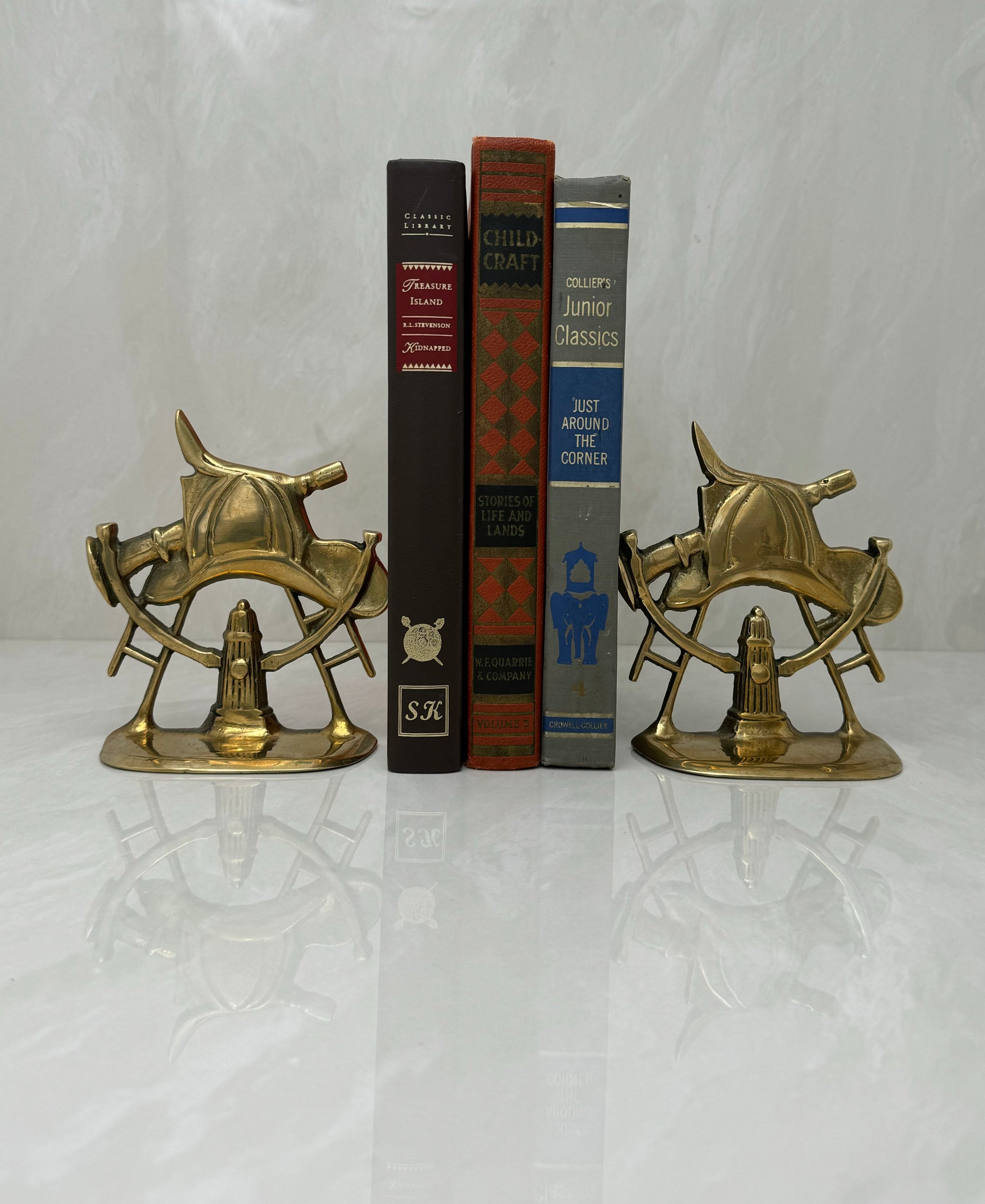 Vintage Brass Firemen Helmet Bookends-A Pair