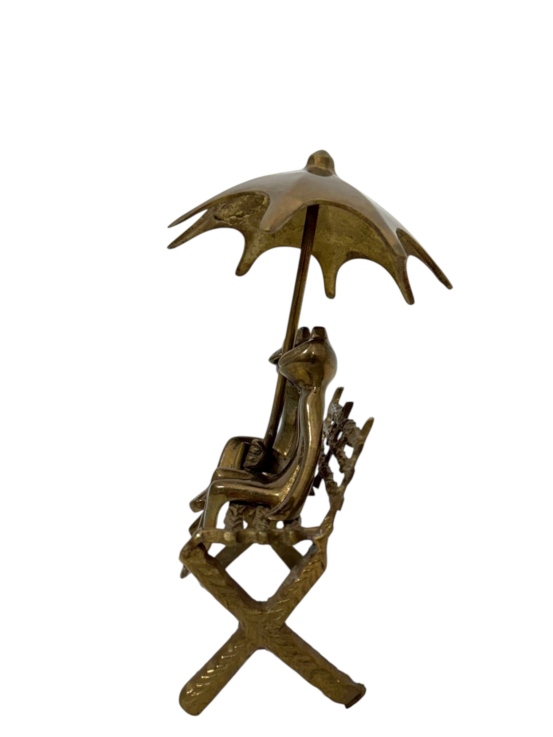 Vintage Brass Frog Couple Under Umbrella | Mid-Century Whimsical Figurine