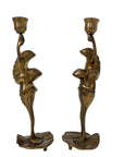 Vintage Brass Frog Couple Candle Holders | Mid-Century Whimsical Pair on Lily Pads