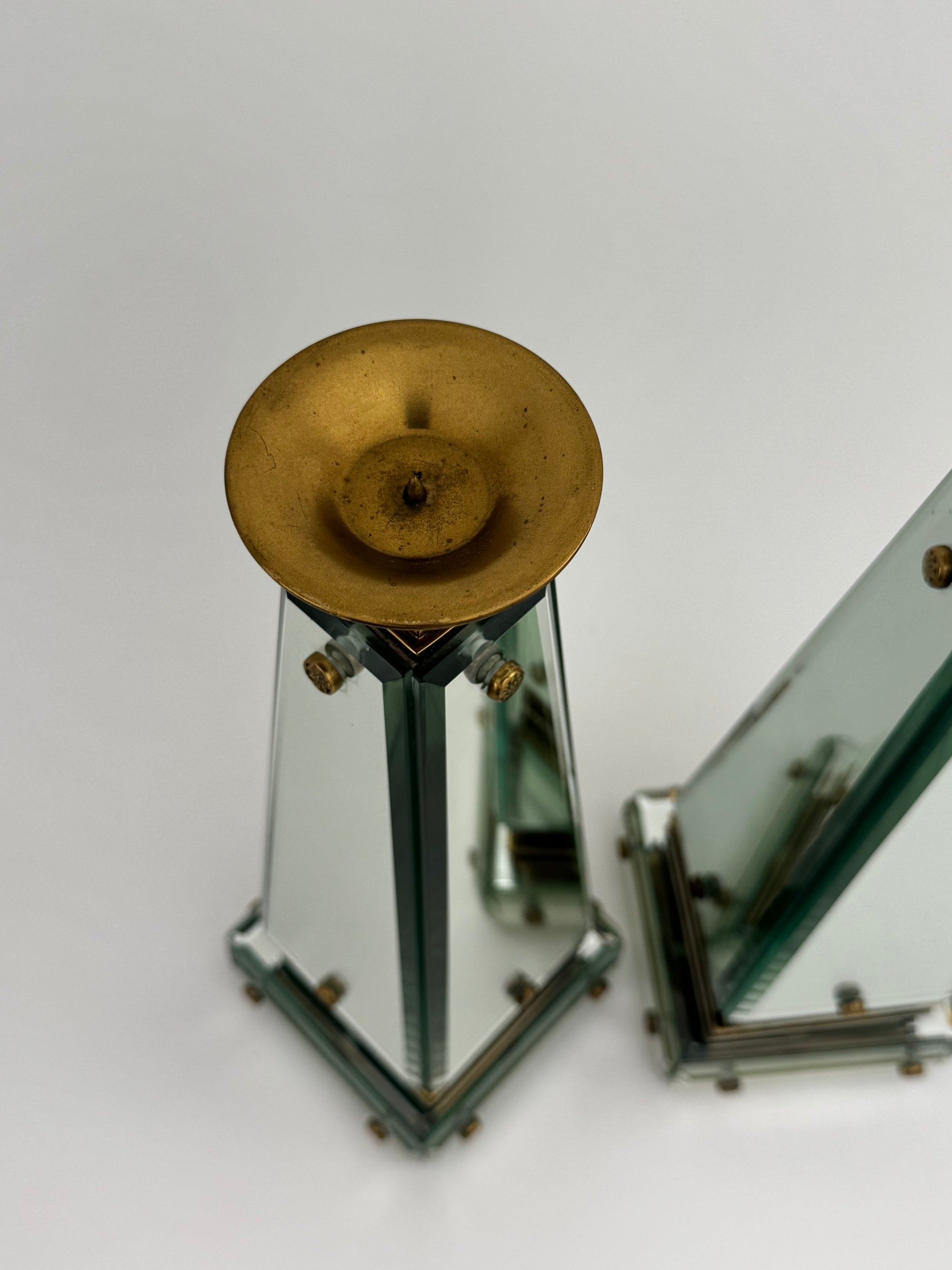 Pair of Vintage Maitland-Smith Mirrored Obelisk Candlesticks