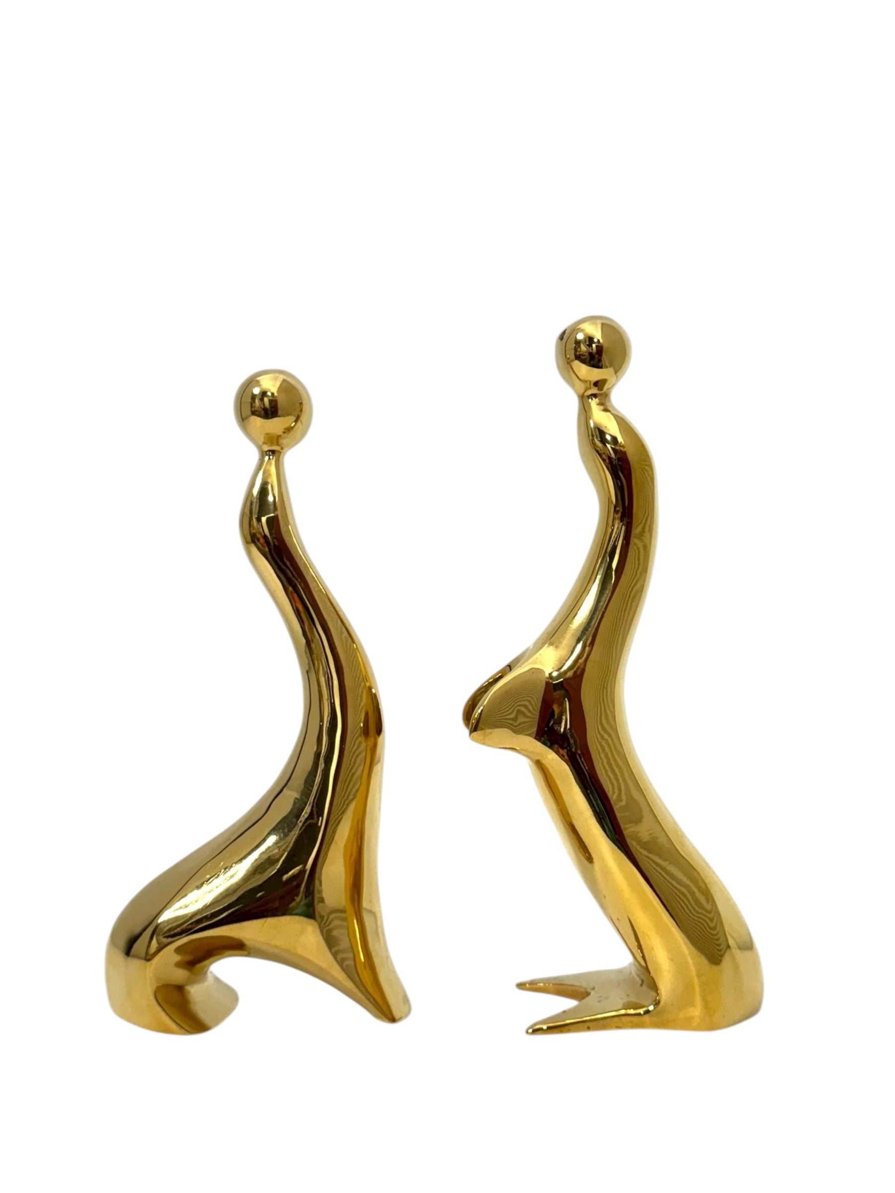 Vintage Brass Sea Lions | Abstract Mid-Century Modern Sculptural Pair