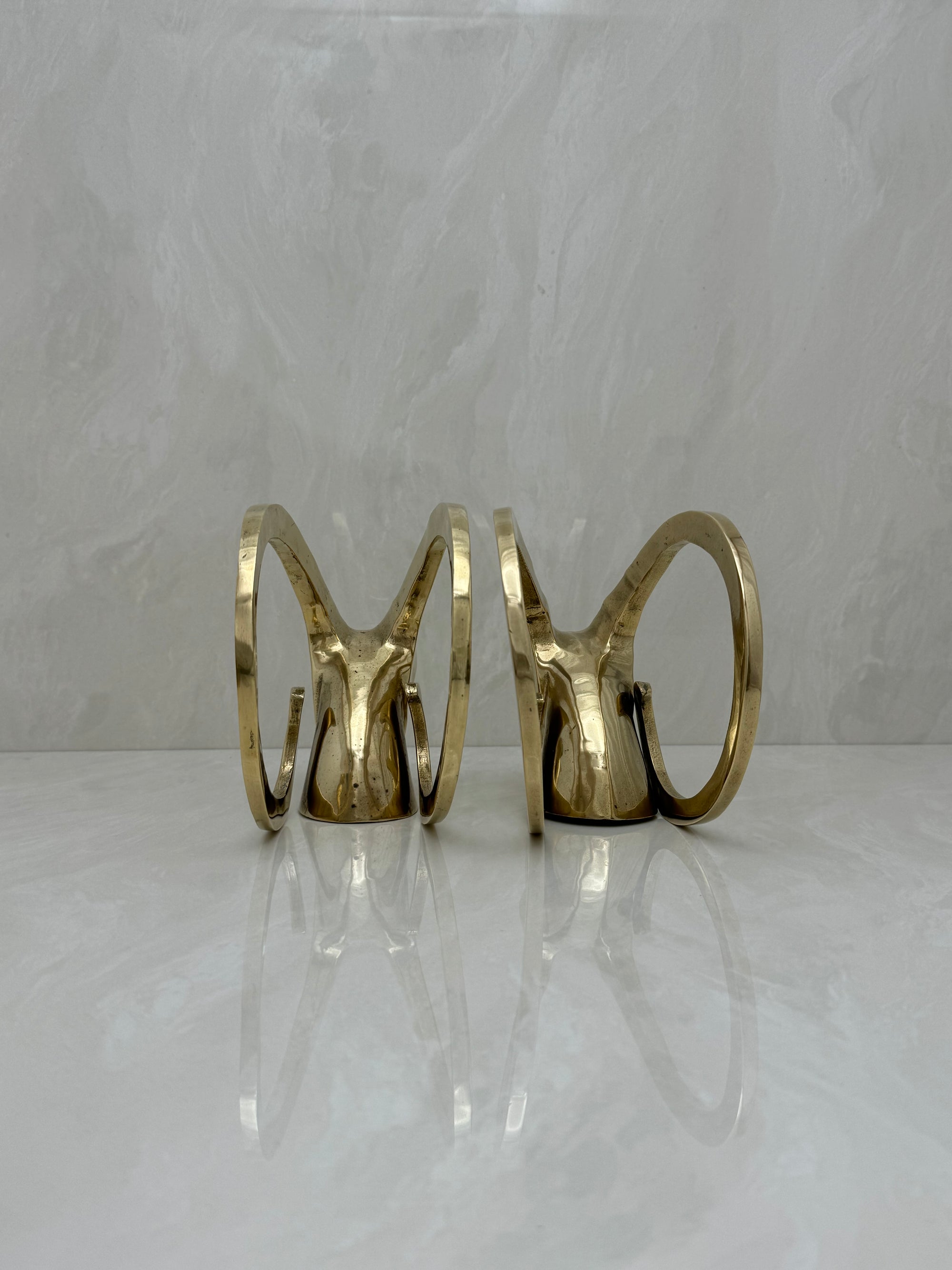 Vintage Brass Rams with Curled Horns-A Pair