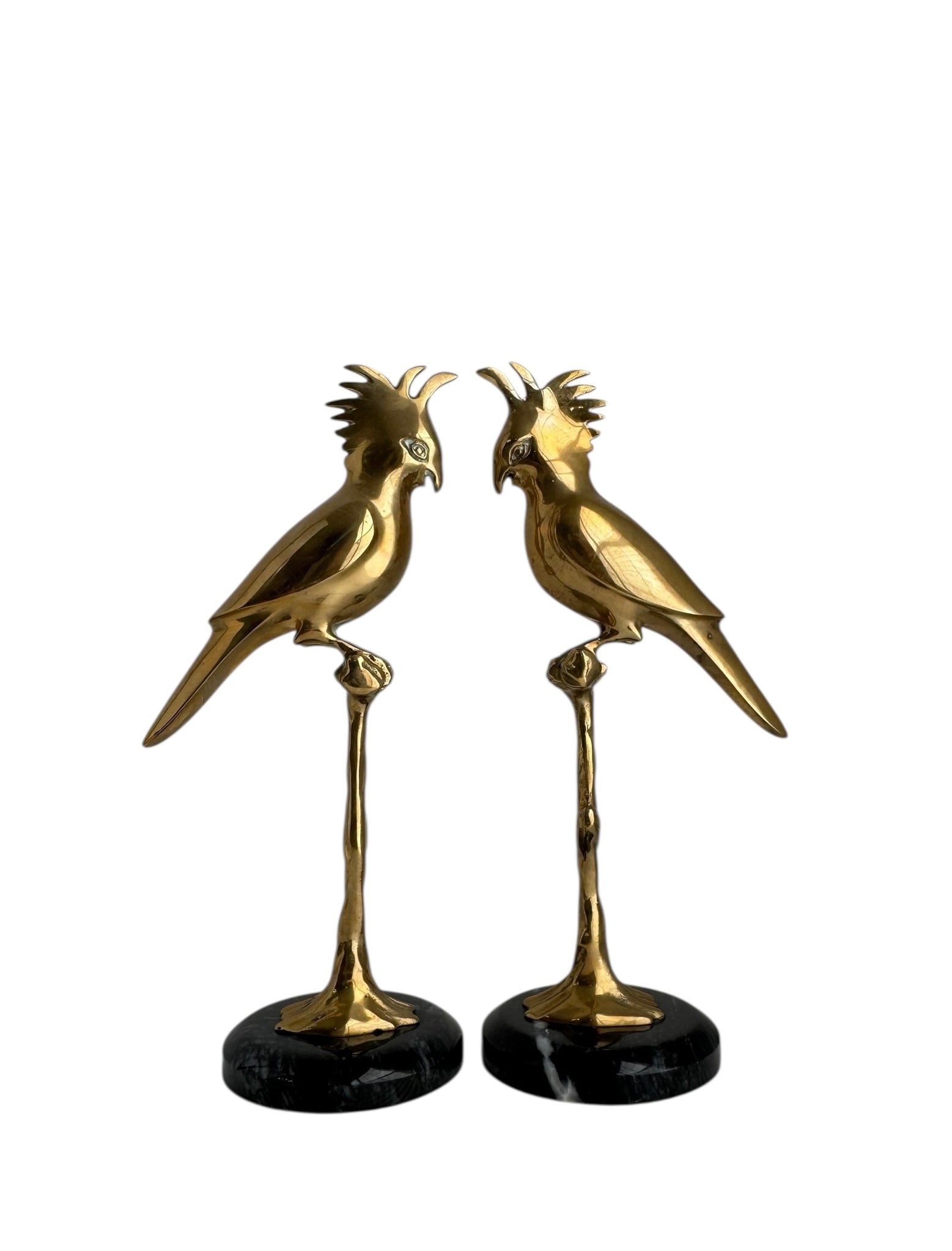 Hollywood Regency Brass Cockatoo Pair on Marble – Mid-Century Modern Elegance