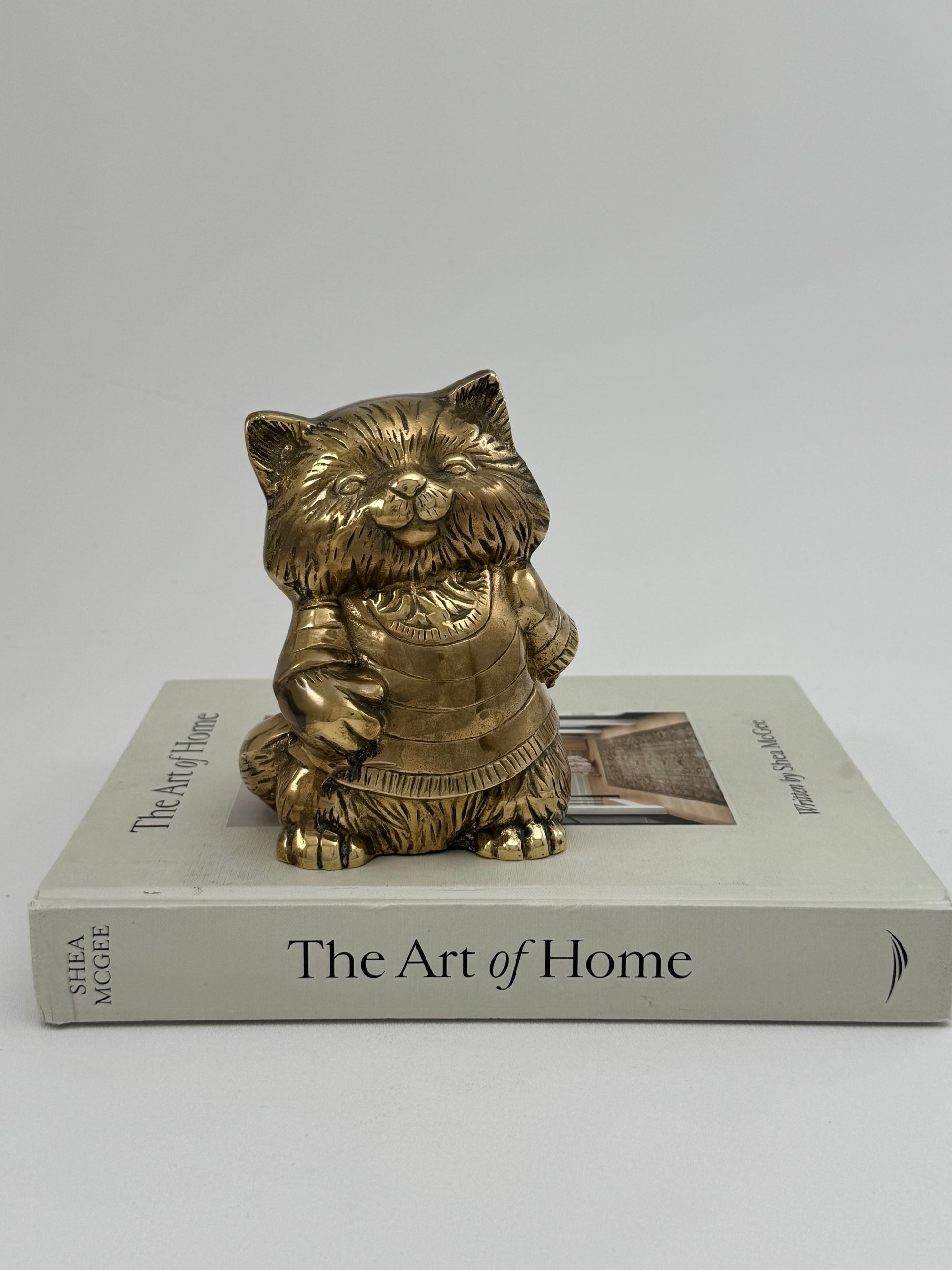 Vintage Brass Cat Coin Bank – Mid-Century Whimsical Feline Sculpture, Hollywood Regency Decor