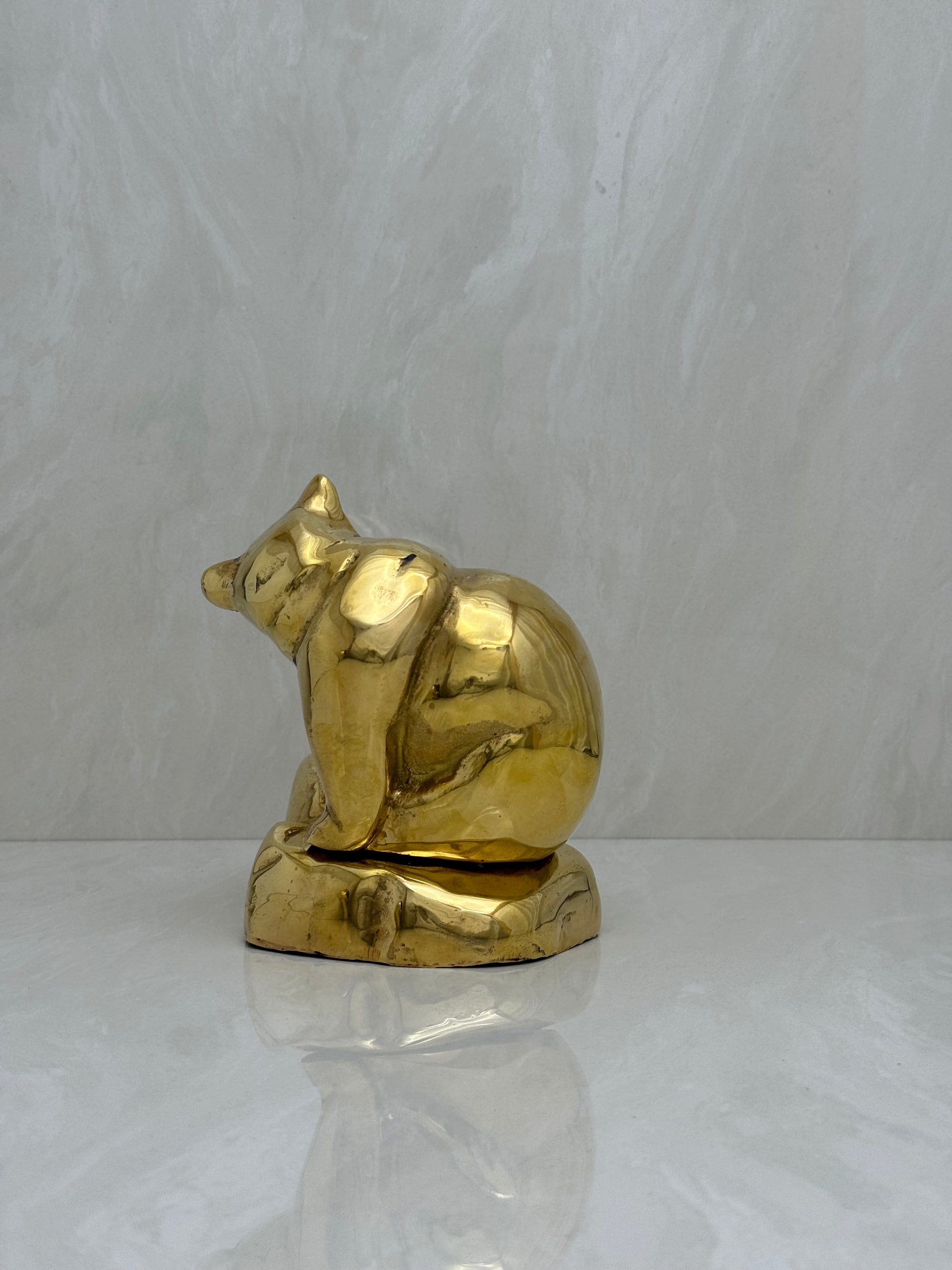 Vintage Brass Mama Bear and Cub on Rock