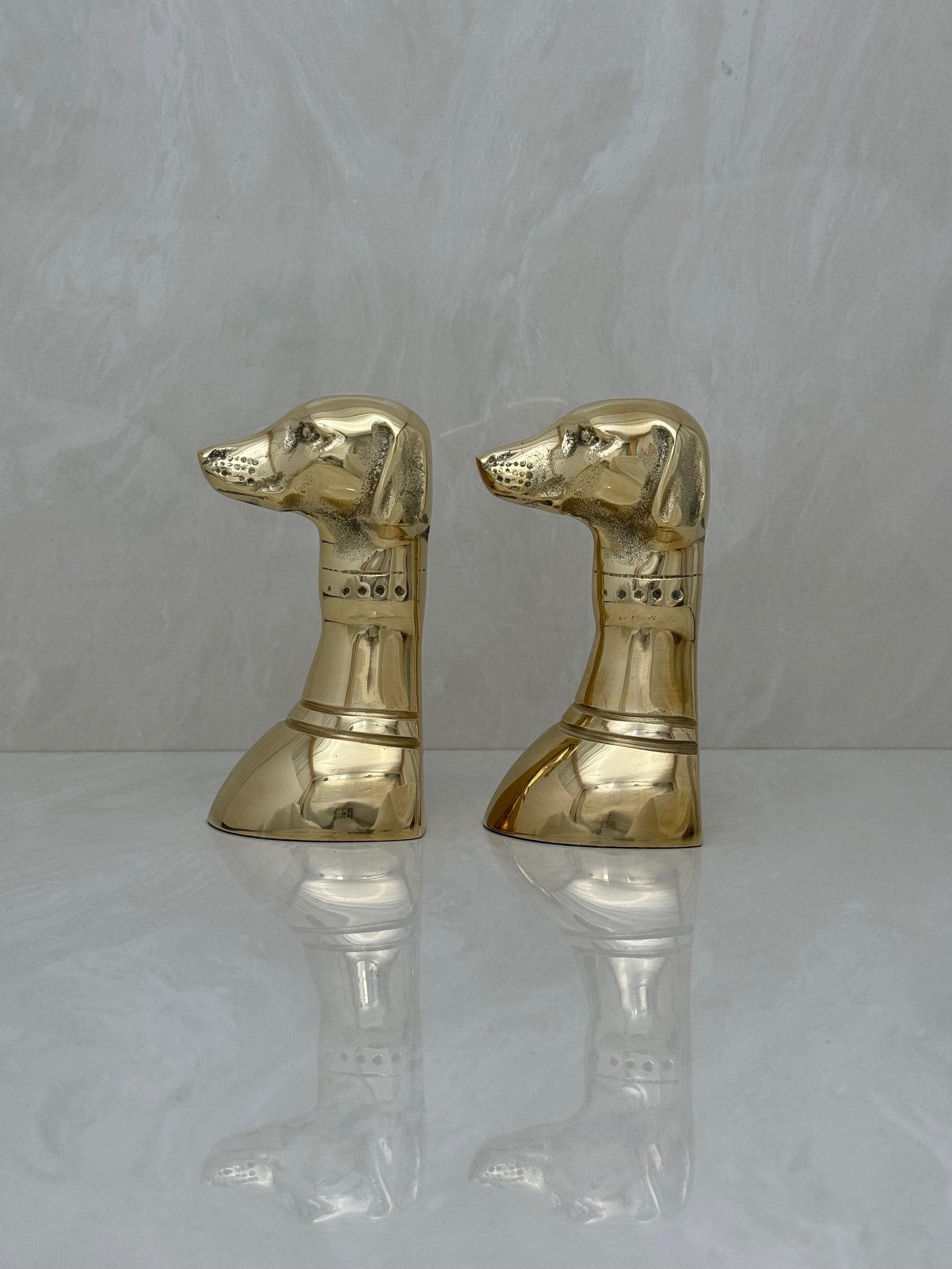 Vintage Brass Dog Bookends- A Pair