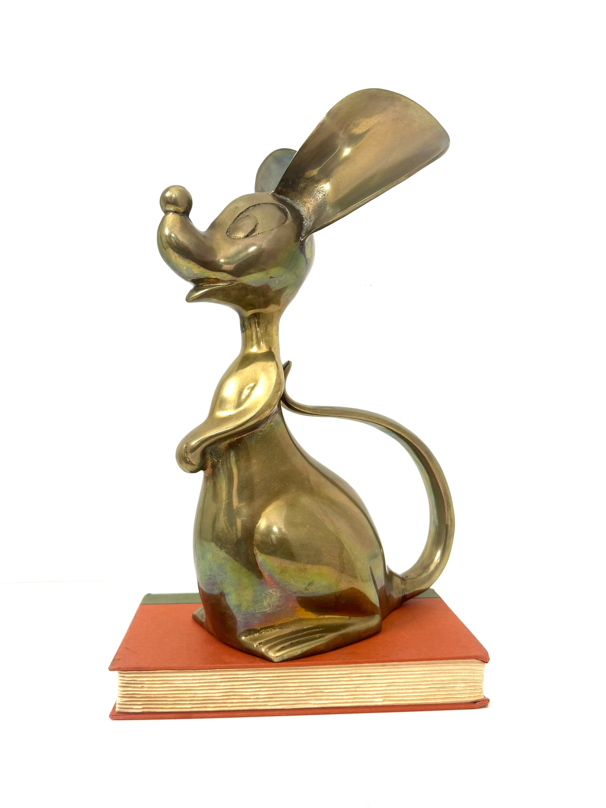 Grand Vintage Mid-Century Modern Brass Mouse Sculpture — Oversized Whimsical Art Accent