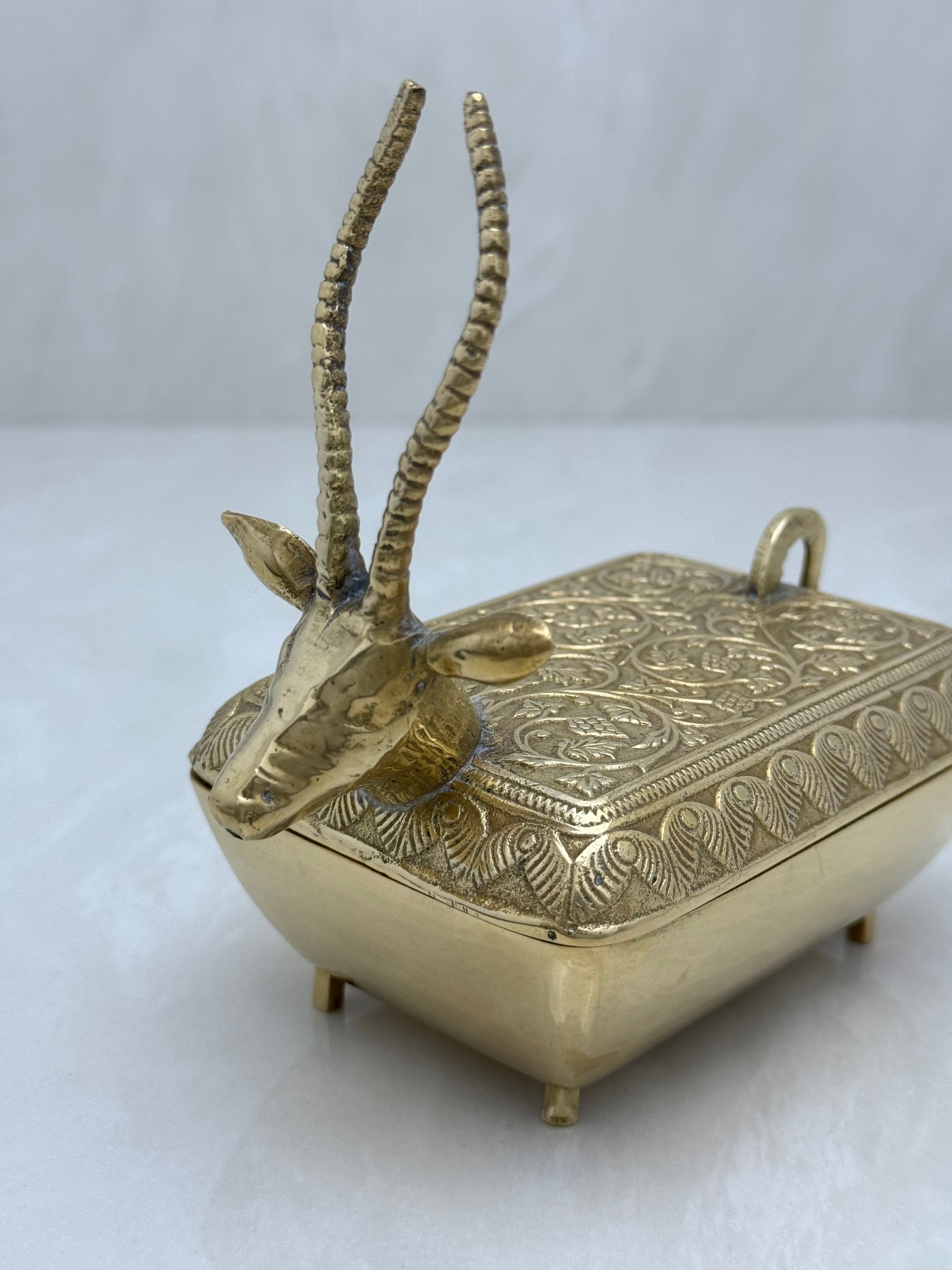 Vintage Brass Antelope Trinket Box