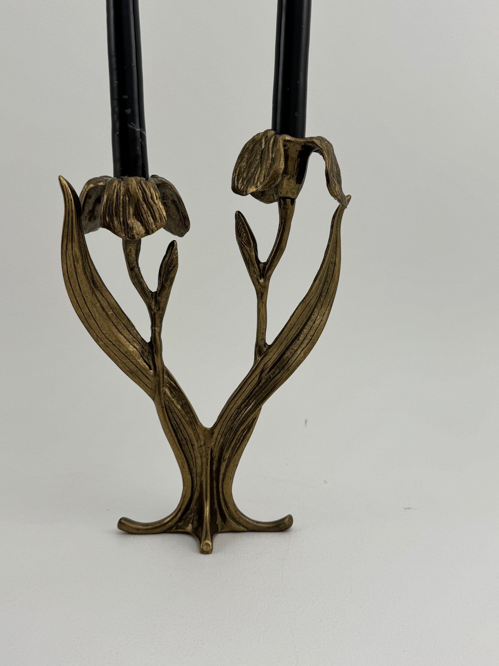 Vintage Brass Flower Candlestick Holder