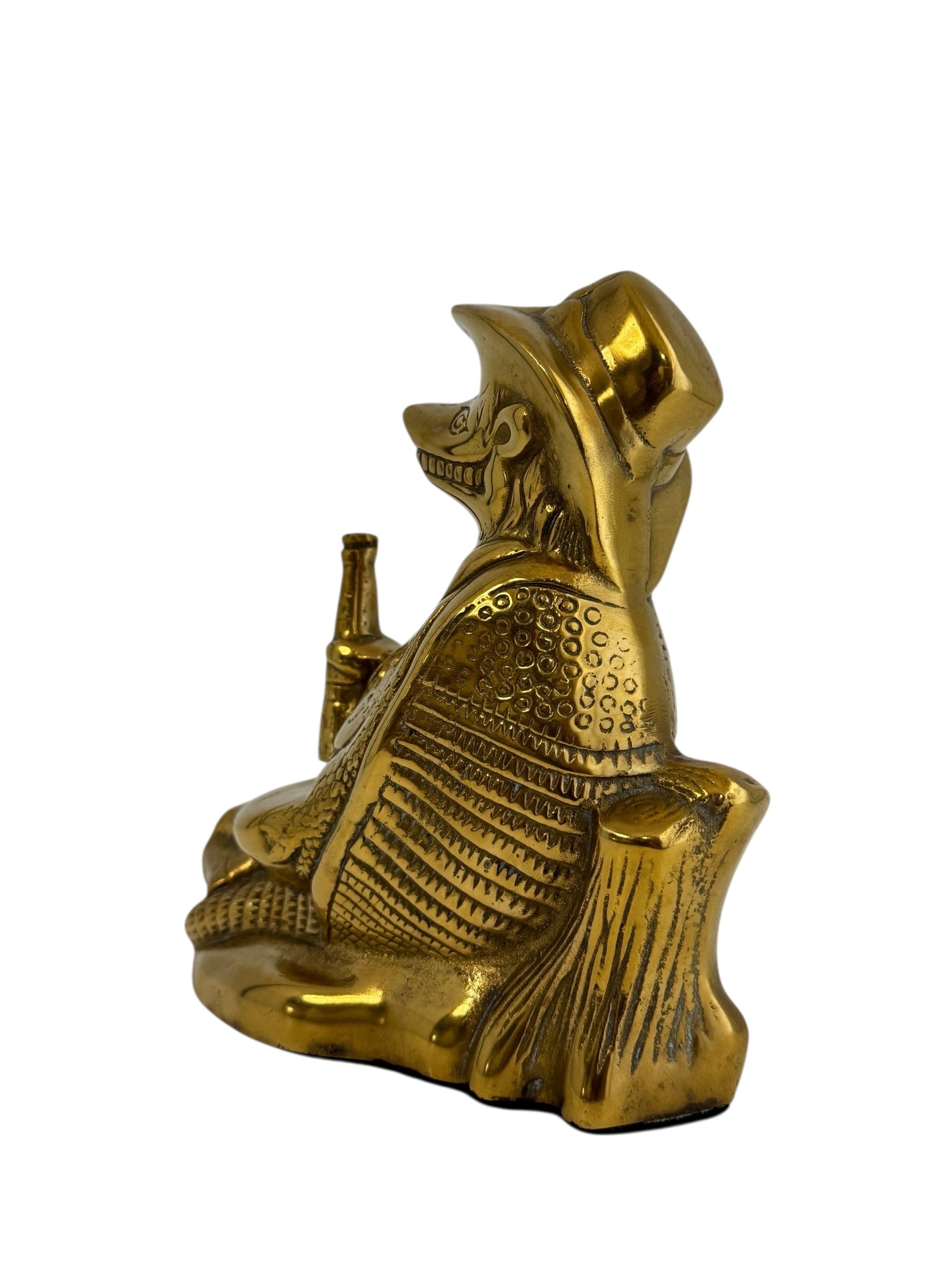 Vintage Brass Beer Drinking Cowboy Armadillo