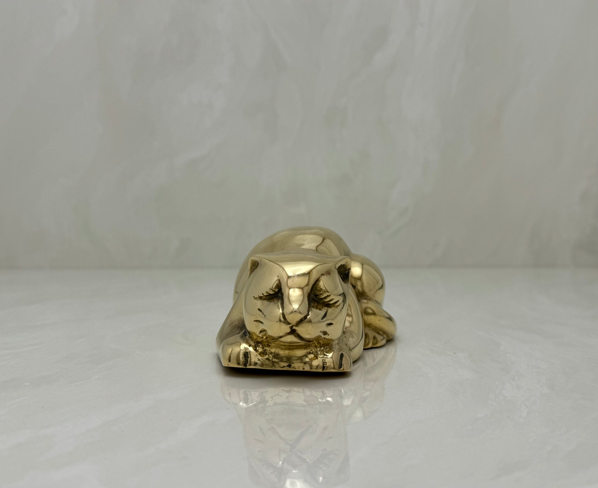 Sweet Vintage Brass Sleeping Cat