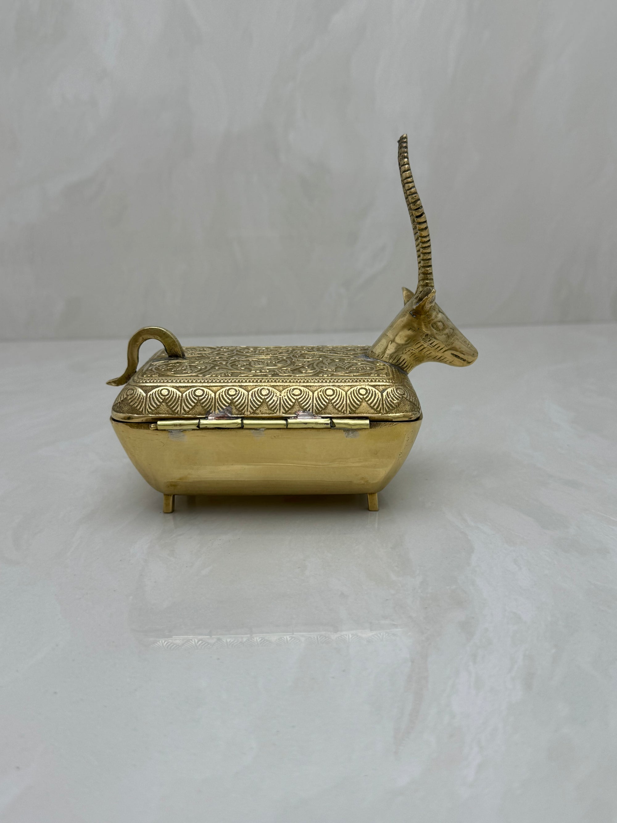 Vintage Brass Antelope Trinket Box