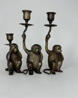 Vintage Brass Three Wise Monkeys Candleholders — See No Evil, Hear No Evil, Speak No Evil