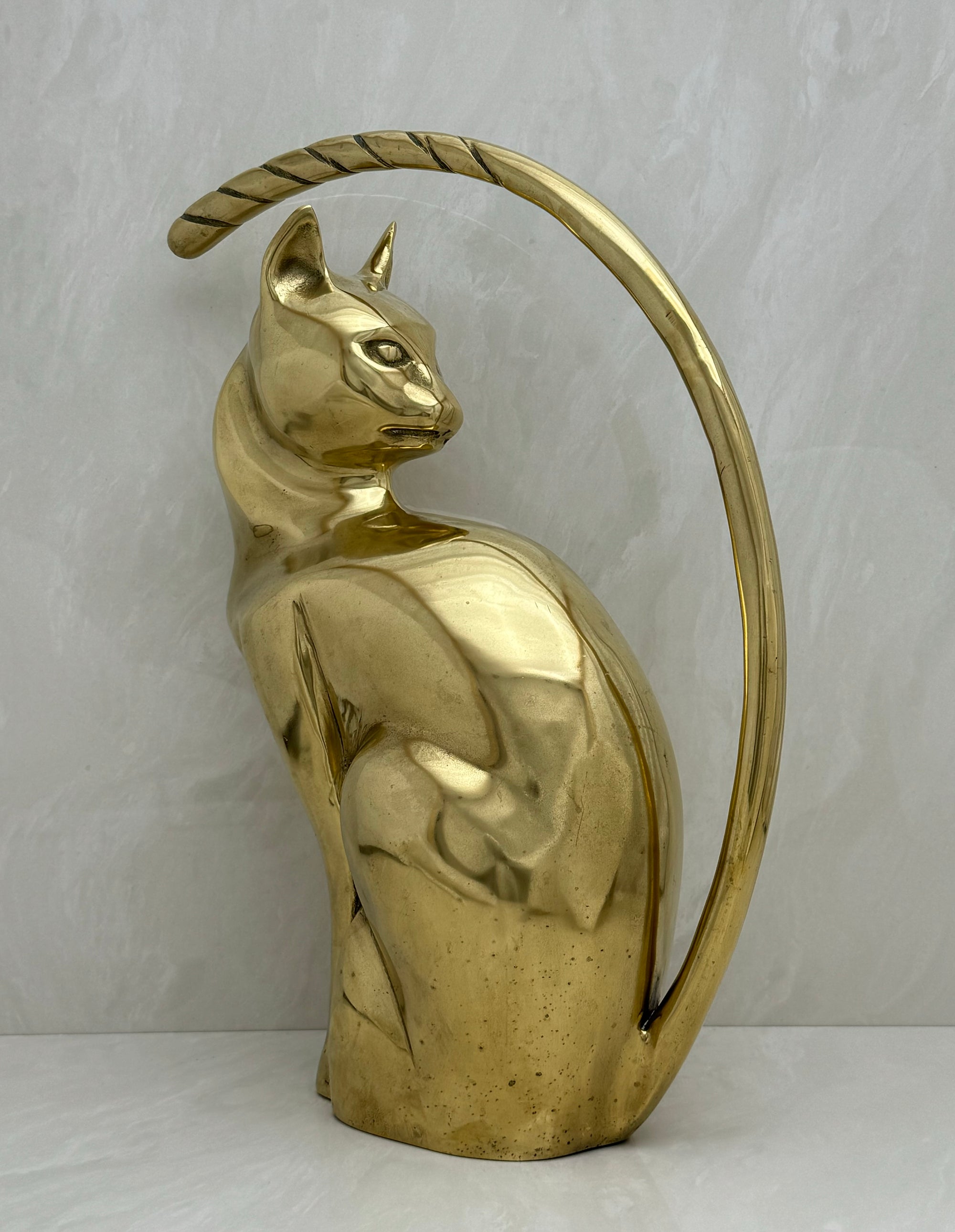 Vintage Brass Stylized Long Tailed Cat-MCM By Dolbi Cashier