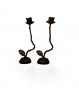 Vintage Brass Single Flower Stem Candle Holders - A Pair