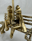 Vintage Brass Charming Frogs on Bench Under Umbrella