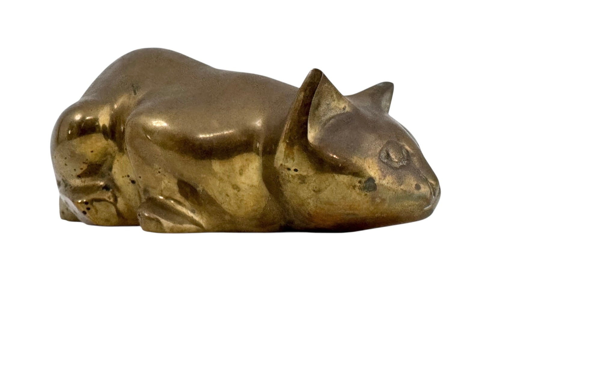 Vintage Brass Reclining Cat Figurine