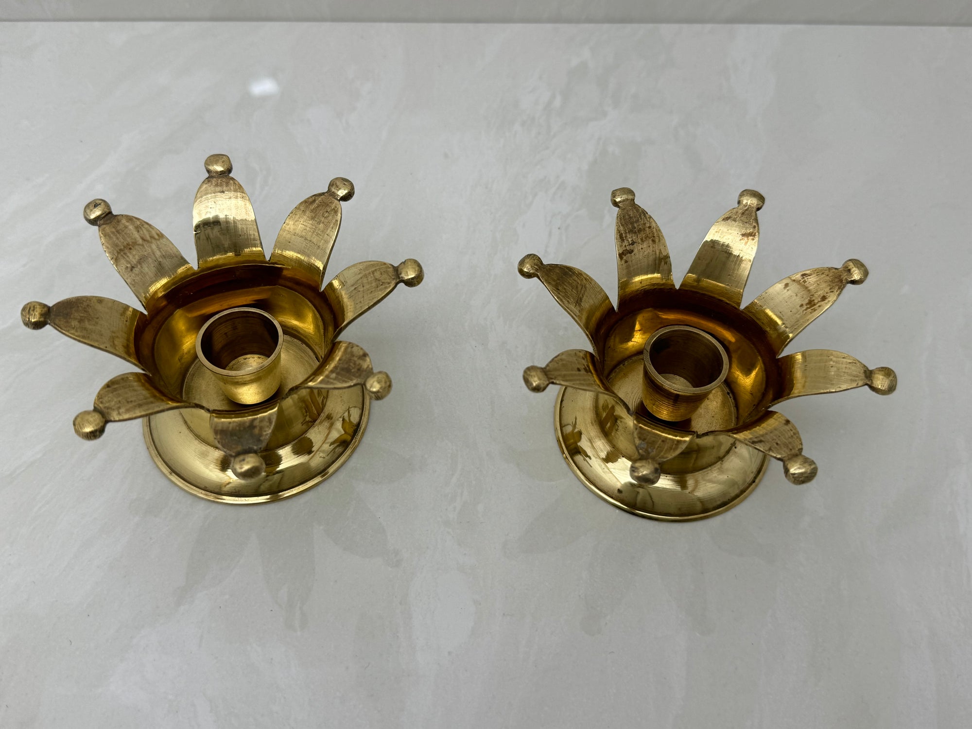 Vintage Brass Crown Candleholders-A Pair