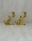 Vintage Brass Cat Candlestick Holders- A Pair