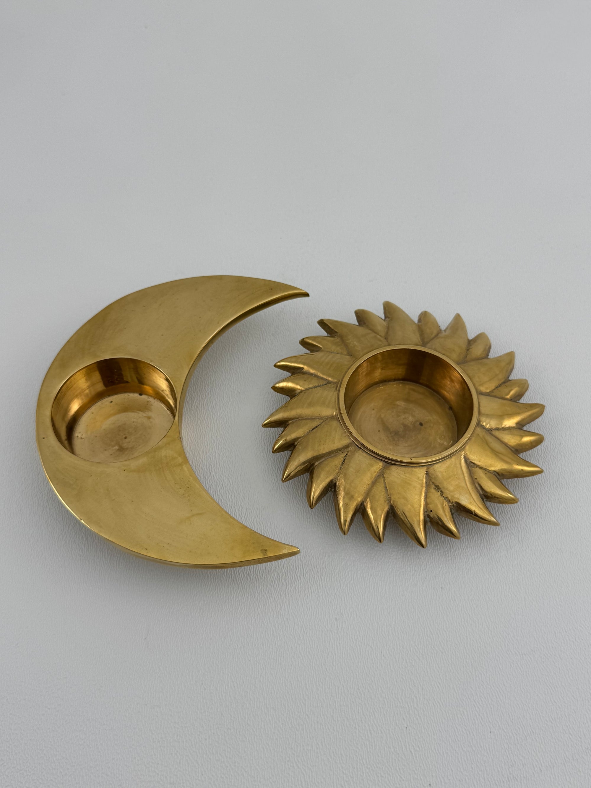 Vintage Brass Sun and Moon Candleholder-A Pair