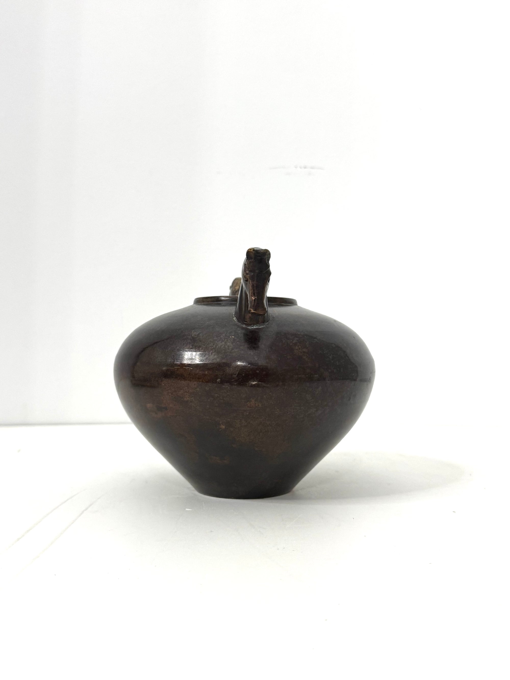 Vintage Bronze Horse Head Vessel | Dual Horse Sculpture Vase