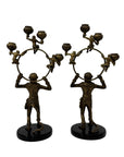 Vintage Brass Monkey Candleholders on Black Marble Bases | Mid-Century Exotic Pair