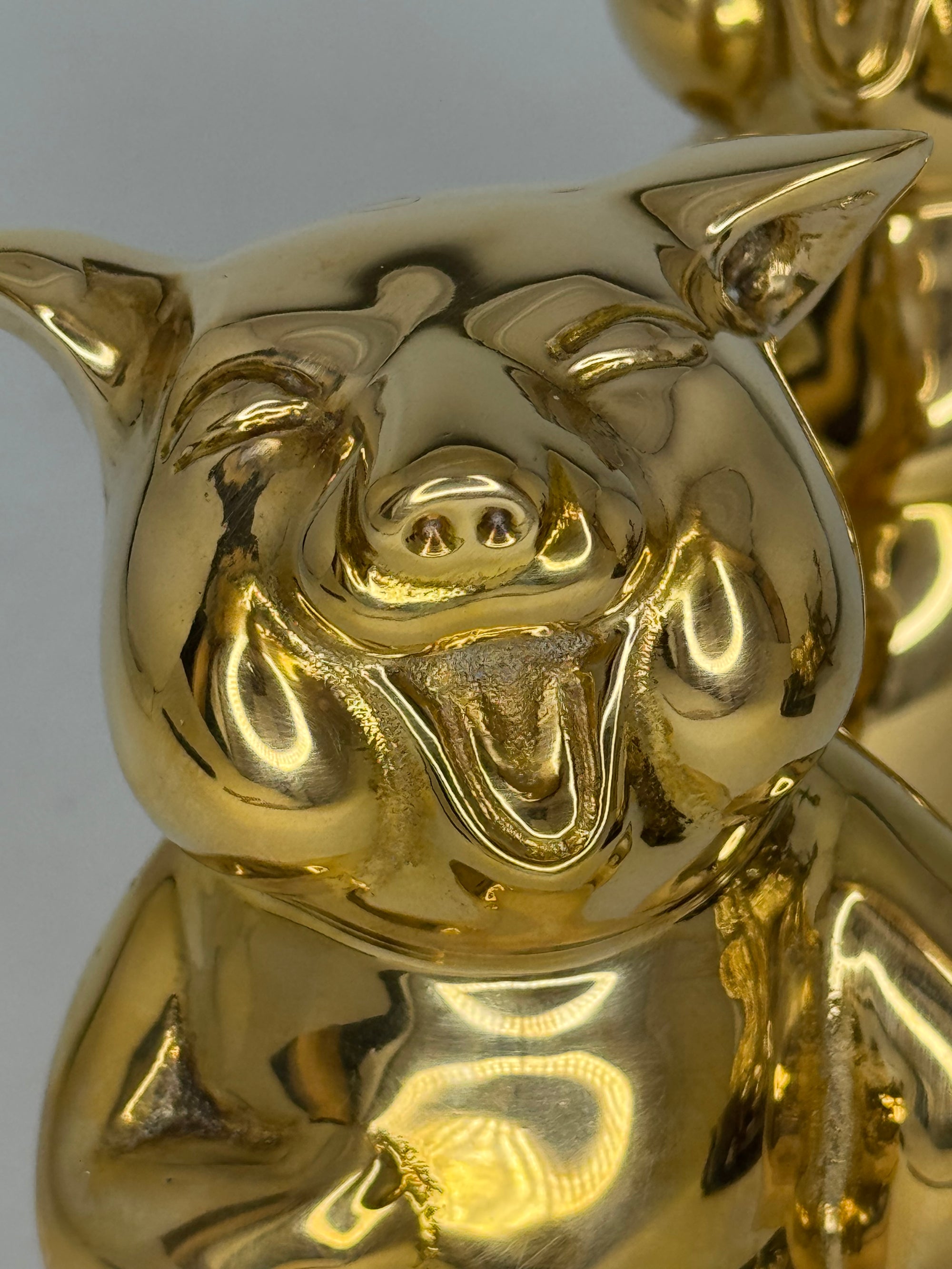 Pair of Vintage Brass Laughing Pig Figurines