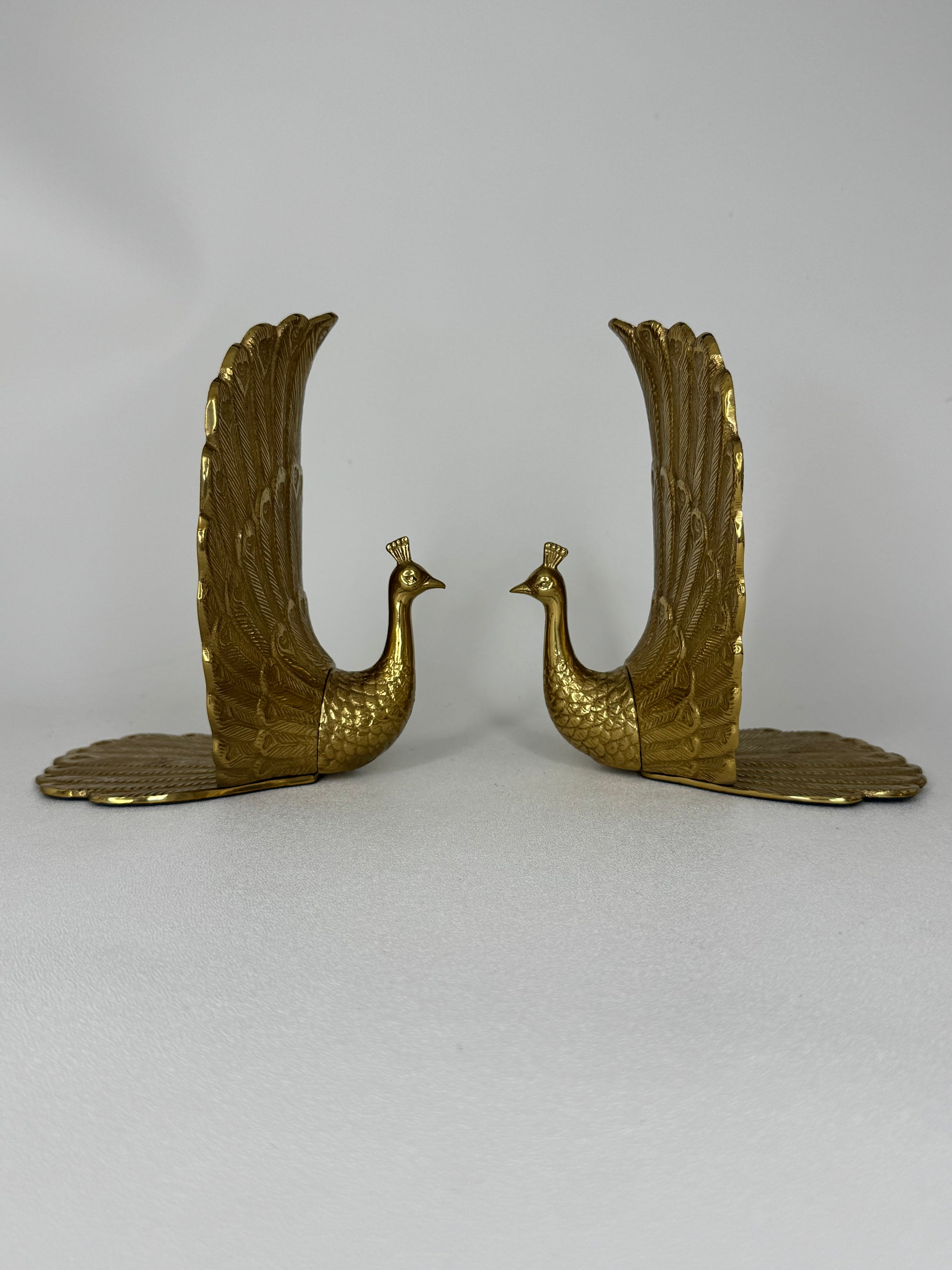Vintage Brass Peacock Bookends – Regal Fan Tail Pair