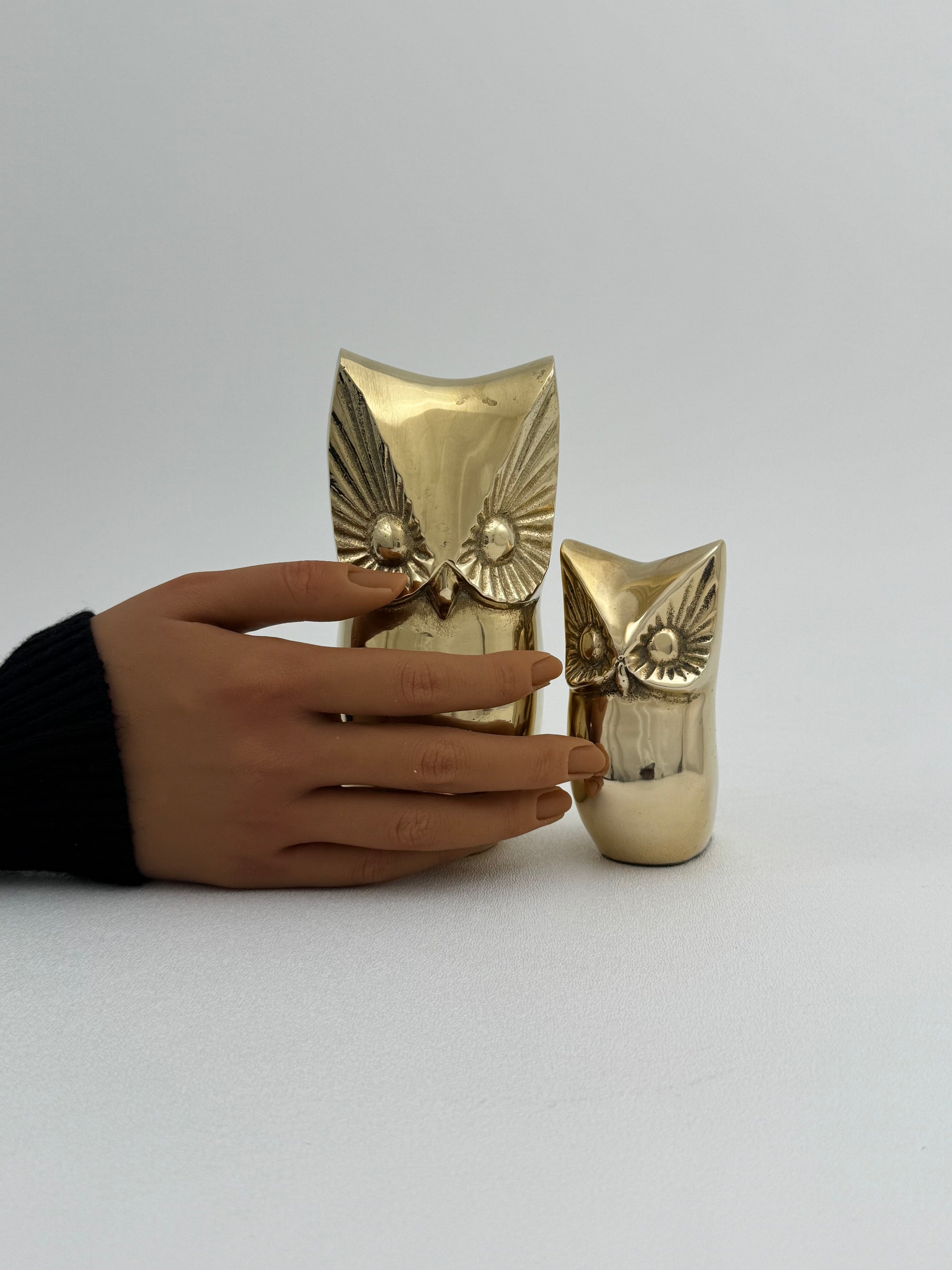 Vintage Brass Owl and Owlet-Pair