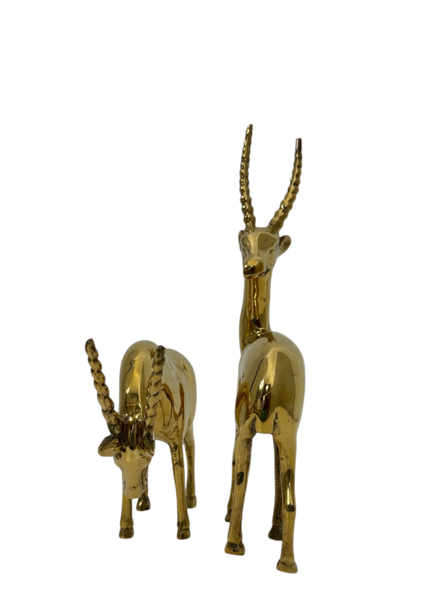 Rare Vintage Polished Brass Gazelle Pair | Mid-Century Modern Antelope Sculptures
