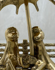 Vintage Brass Charming Frogs on Bench Under Umbrella