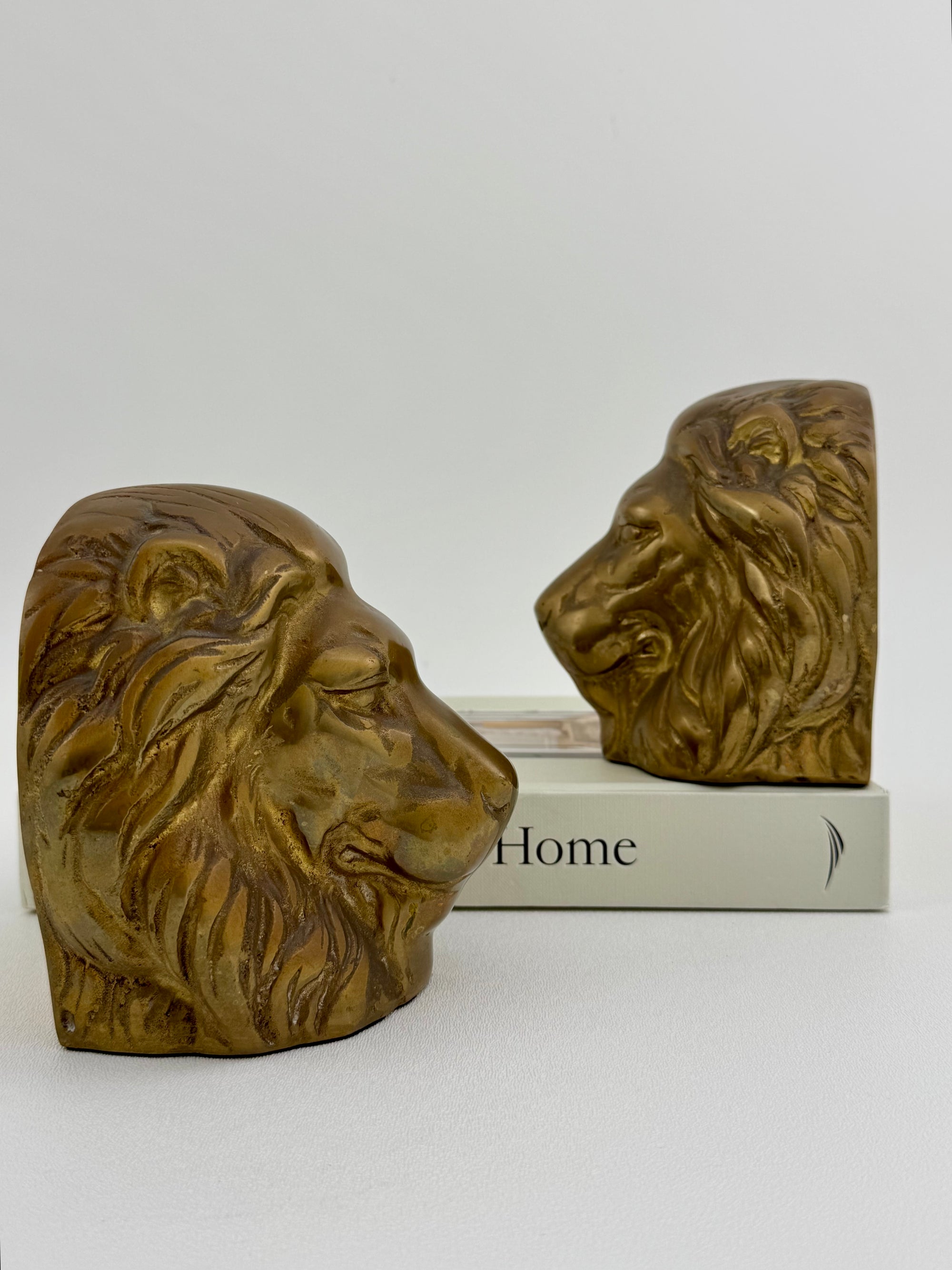 Vintage Brass Lion Bookends- A Pair