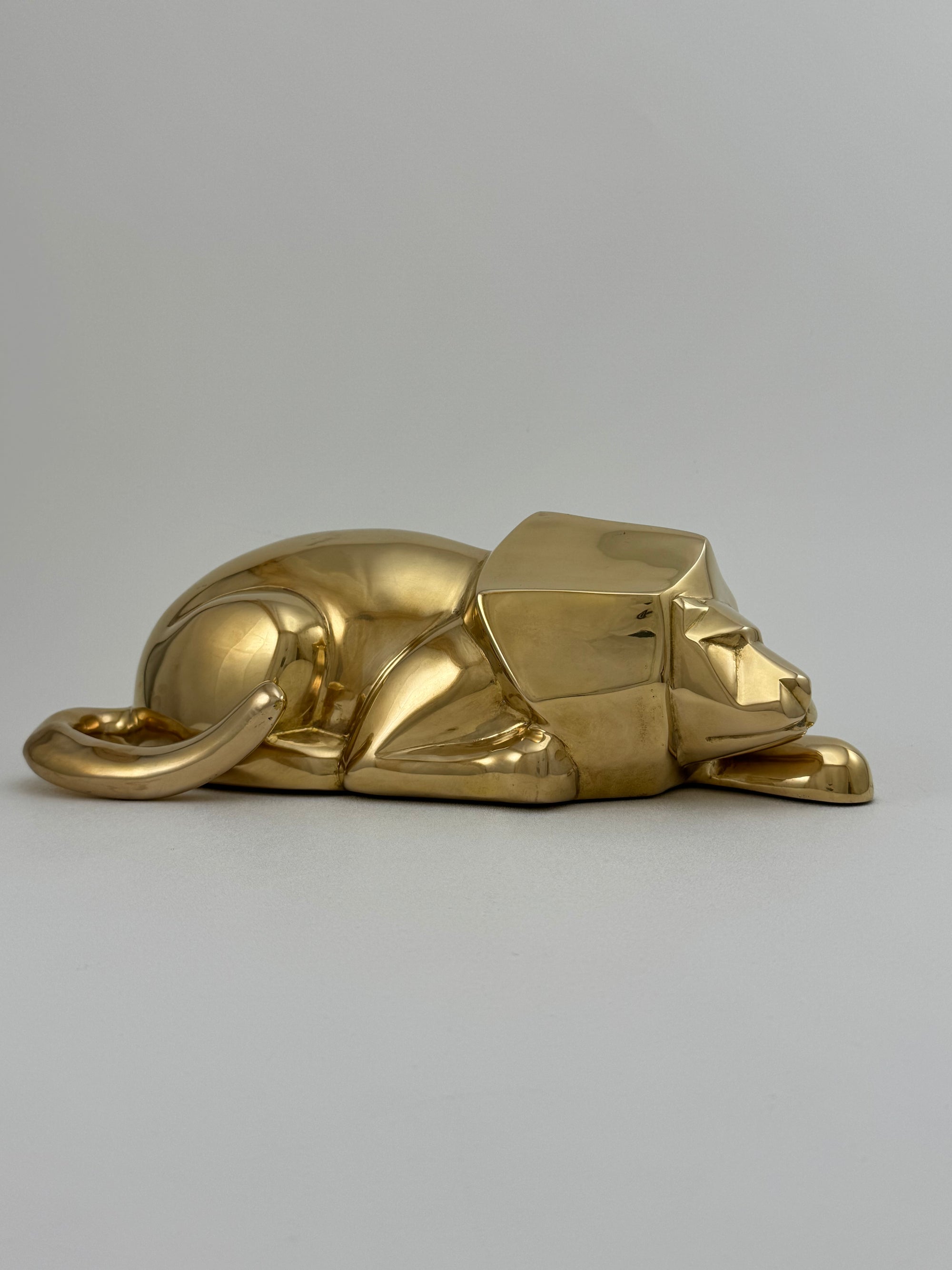 Rare Vintage Brass Lion Sculpture – Cubist Style – Substantial &amp; Luxurious