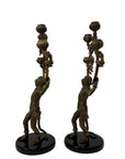 Vintage Brass Monkey Candleholders on Black Marble Bases | Mid-Century Exotic Pair