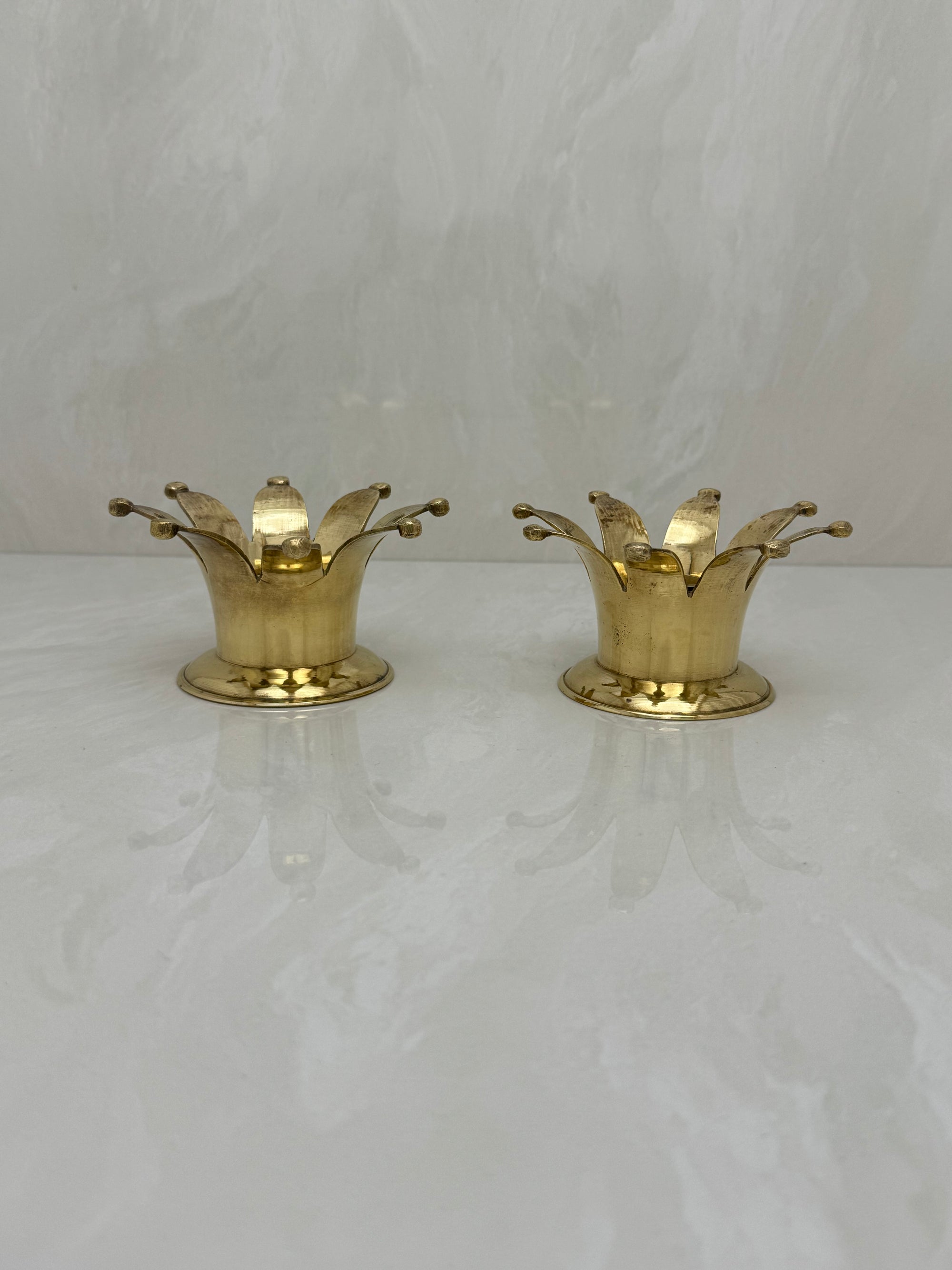 Vintage Brass Crown Candleholders-A Pair