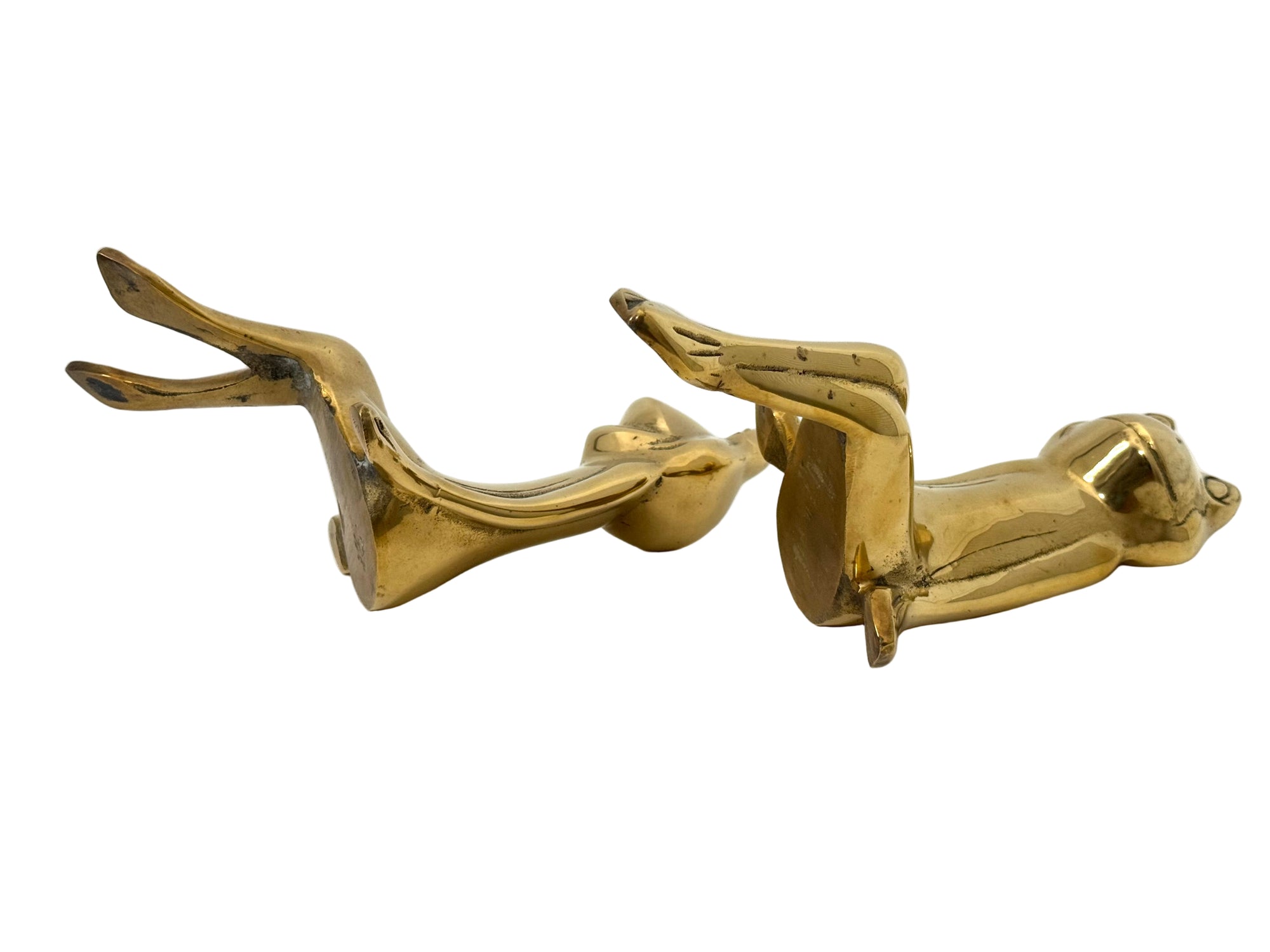 Vintage Polished Brass Frog Couple Bookends — Mid-Century Modern Charm