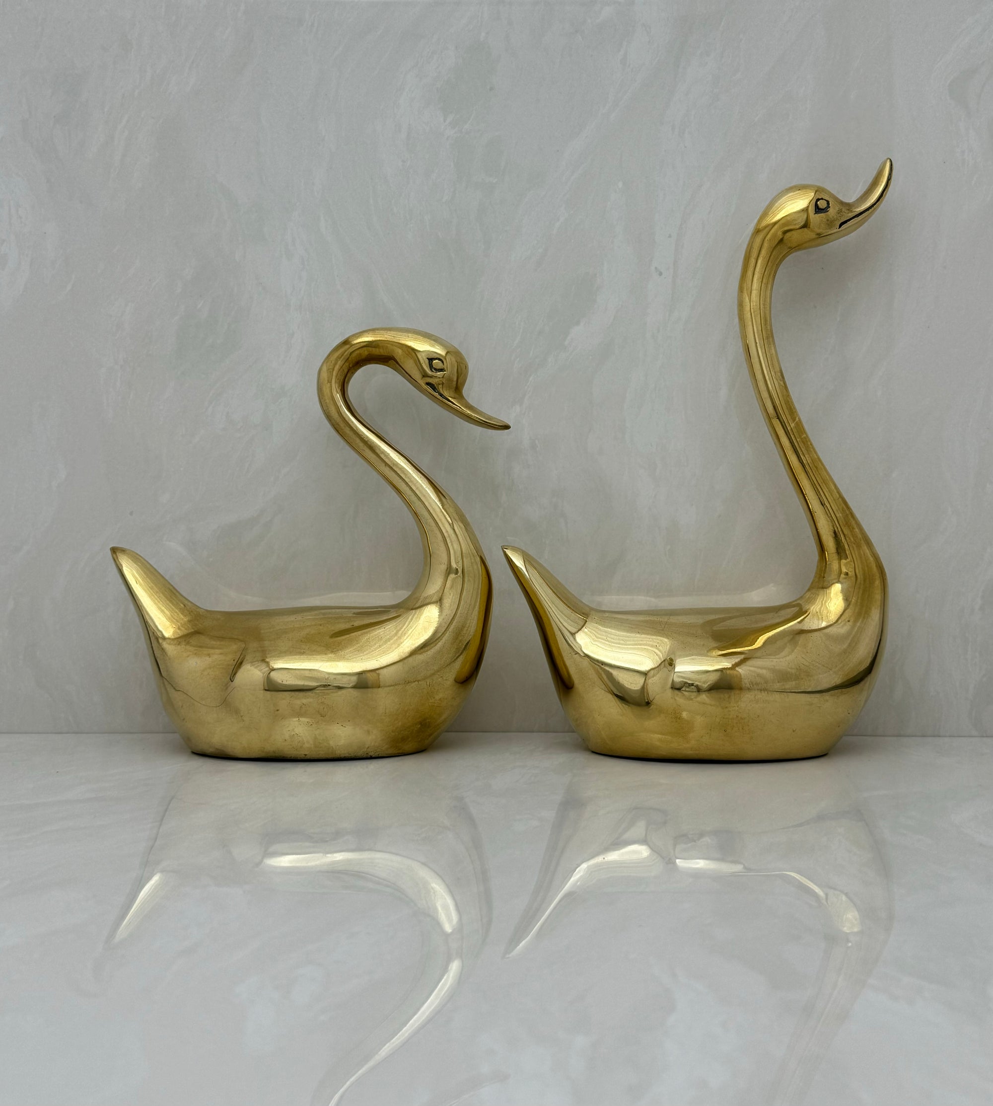 Tall Vintage Brass Swans-A Pair