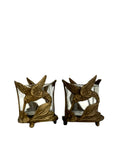 Vintage Brass Hummingbird Candleholder Set with Glass Inserts – Mid Century Modern Bird Decor – Hollywood Regency Candle Holders