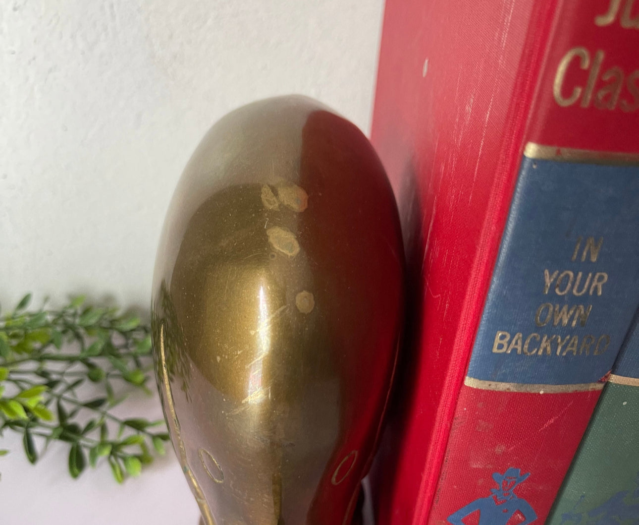 Vintage Brass Elephant Bookends- A Pair