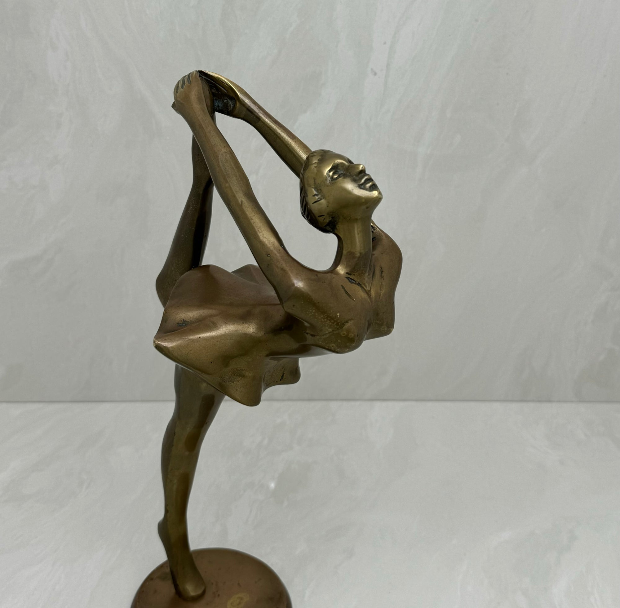 Vintage Brass Ballerina Statue – 12” Tall Mid-Century Ballet Dancer Figurine